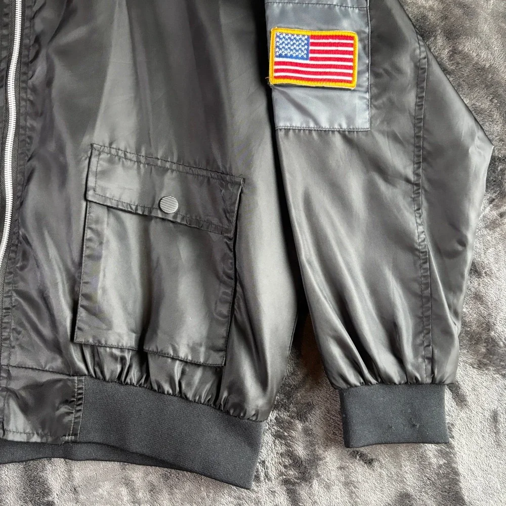 NASA Bomber Jacket Black Mens Size‎ L Space Exploration MA1 Style